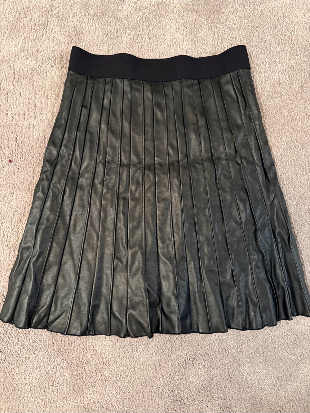 Alfani Black Pleated Faux Leather Midi Skirt